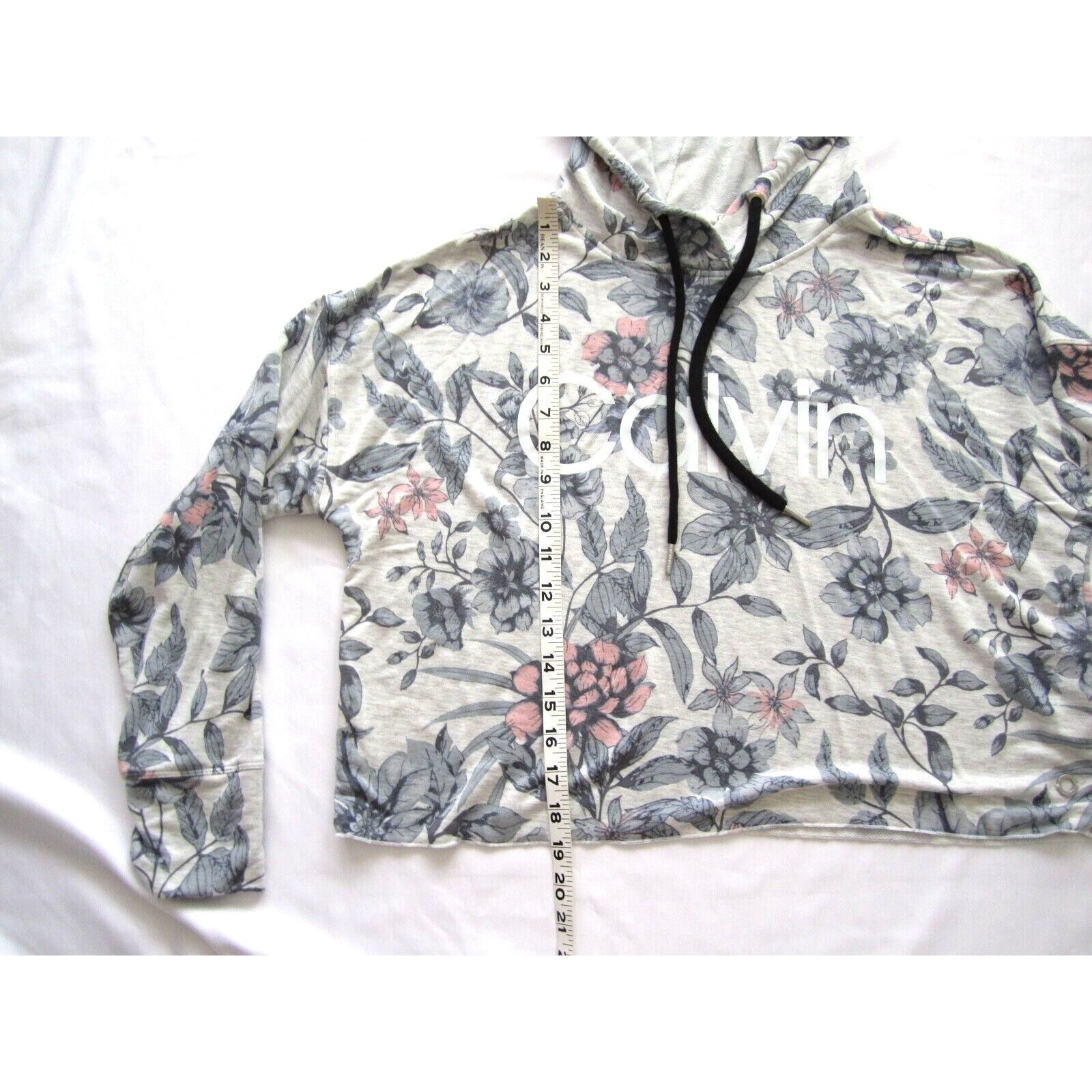 Women's Calvin Klein Performance Cropped Floral Pullover Hoodie Sz M (WS14) thumbnail 2