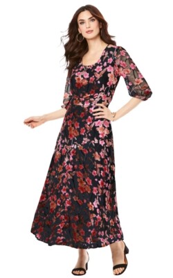 Roaman's Women's Plus Maxi  Velvet Burnout Dress 28w Wedding Fall Thanksgiving