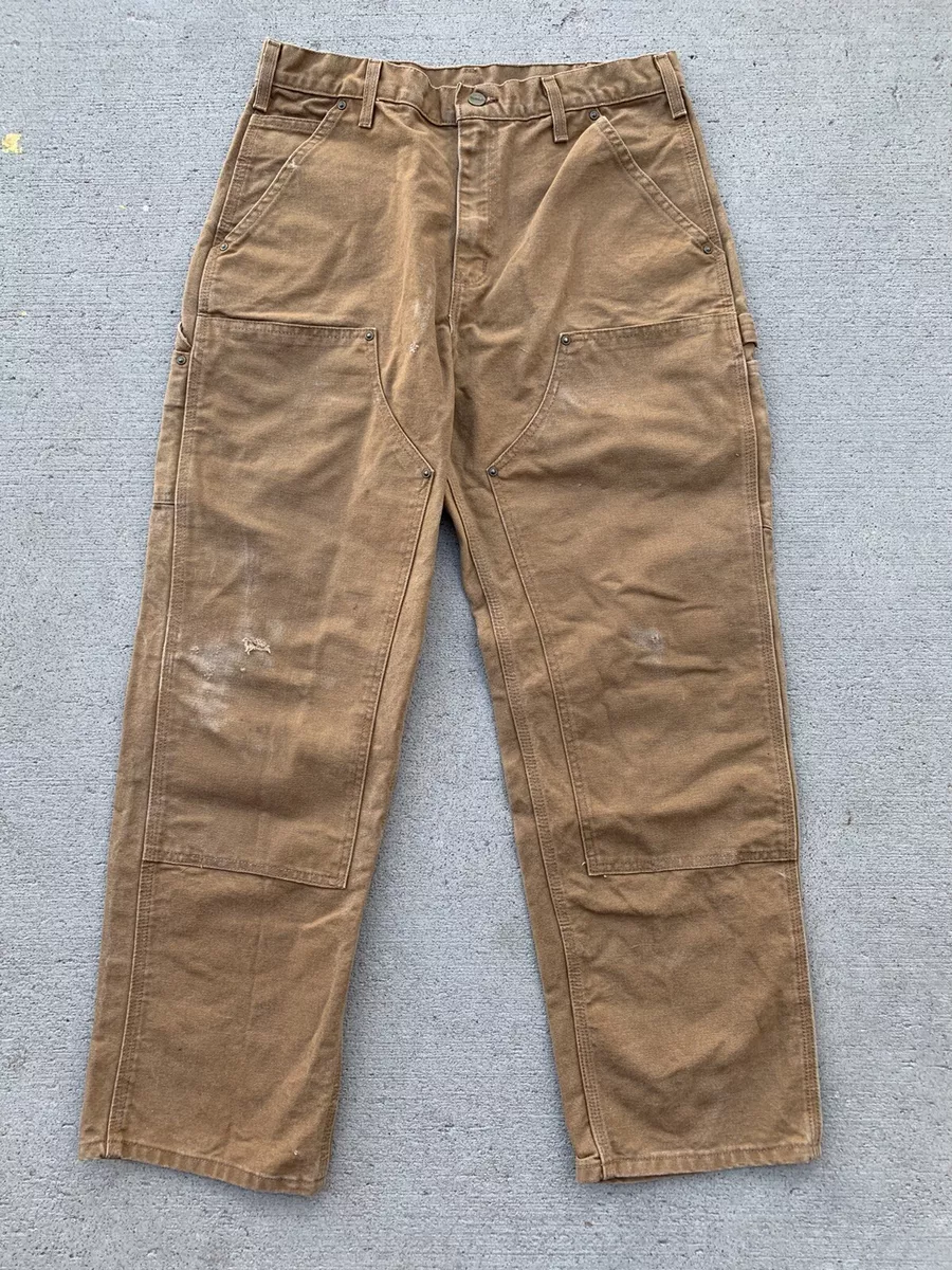 Carhartt Double Front Knee Pants Faded Brown Destroyed Distressed Workwear  33x30