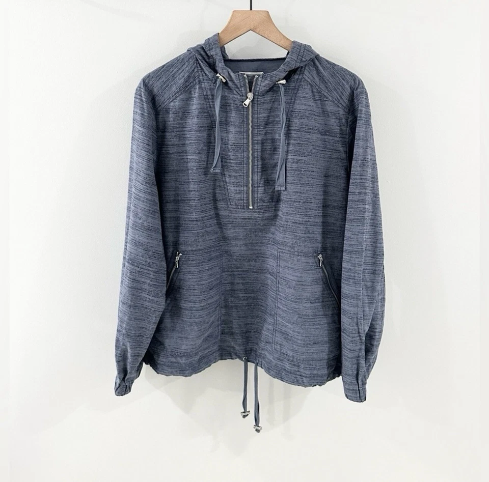 Lou & Grey Space Dye Half Zip Hooded Pullover Blue Size Large - Image 3 of 4