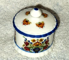 Vintage Reutter Porzellan Germany Floral Trinket Box 2" Round