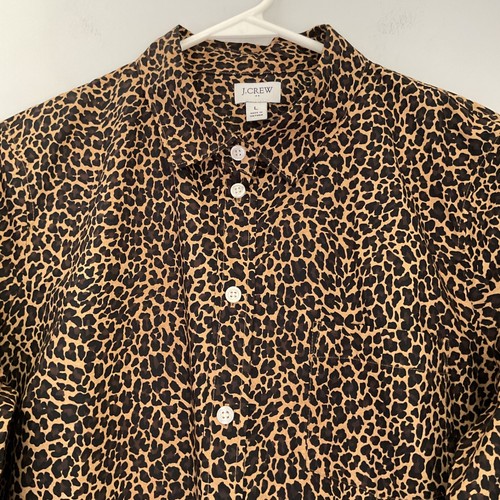 J.Crew Leopard Animal Print Long Sleeves Button Down Shirt Size L Cotton - Picture 4 of 17
