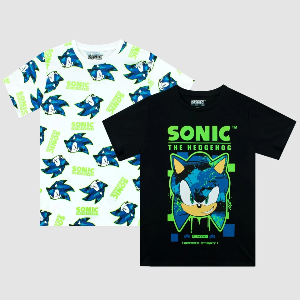 Kinder Sonic T-Shirts 2er Pack | Sonic The Hedgehog 2er Pack T-Shirts | Junge Sonic Tops