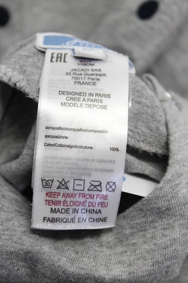 Blusa Top Jacadi Niñas Algodón Gris Lunares Cuello Redondo Manga Larga Talla 6A Foto 4 de 4