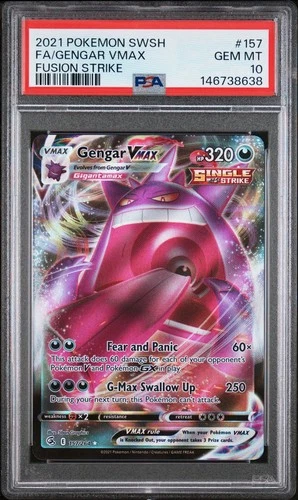 PSA 10 GEM MINT Gengar VMAX 157/264 Swsh08: Fusion Strike Holo