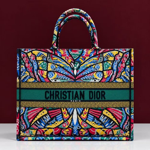 Dior Book Tote Multicolor Butterfly Embroidered Canvas Bag AUTH euc