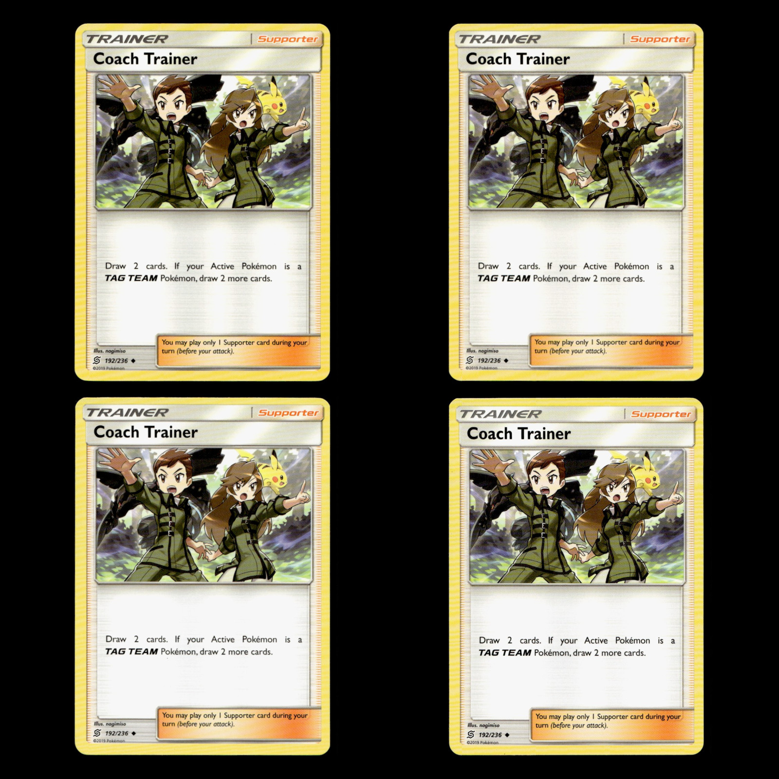 4x Coach Trainer 192 Sun Moon Unified Minds 2019 Pokemon Cards Playset Play Set