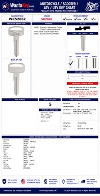 2003-2004 Suzuki Motorcycles Eiger 400 Key Blank  X62 YH44 YAMA13D YM43 WK52062