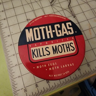 Vintage Moth Gas Hanging Tin Can Original Hanger EMPTY