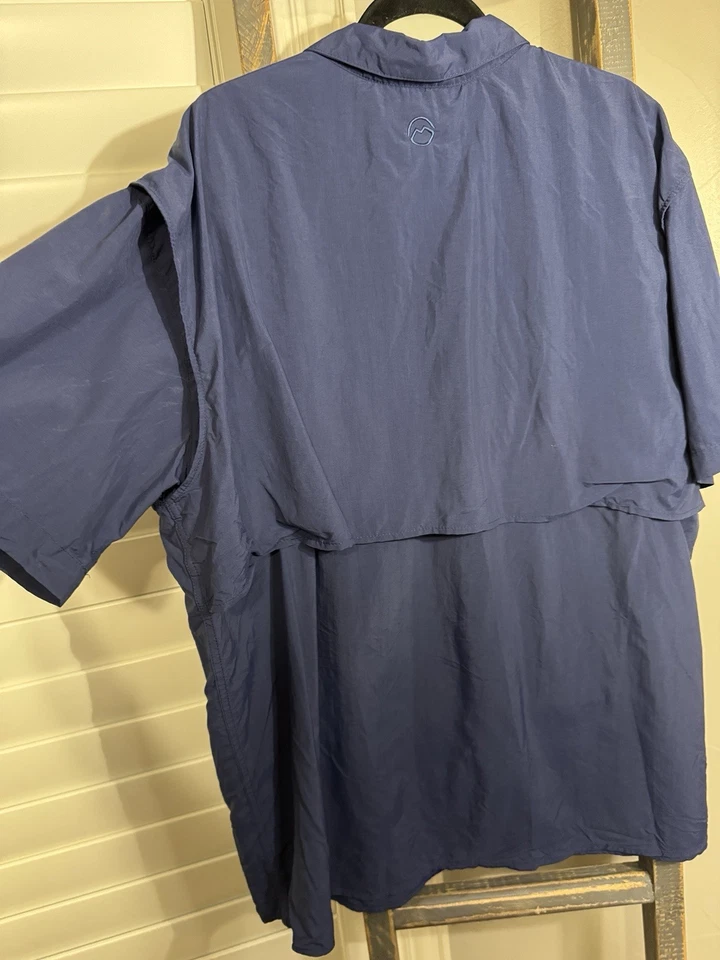 Magellan Outdoors Men’s 2XL Navy Blue Fish Gear Button Down Shirt Relaxed Fit - Image 2 of 4