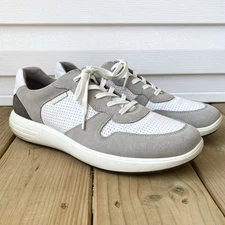 Ecco Soft 7 Runner Retro Leather Lace Up Sneakers White Gray Mens 13