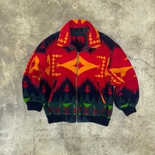 Vintage Wool Bomber Jacket Size L Multi-Color Pendleton Style Aztec Full Zip Tri