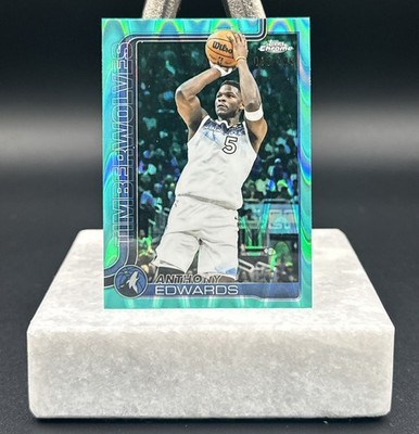 Anthony Edwards 2025 Topps Chrome #151 Aqua RayWave Refractor /199 Timberwolves