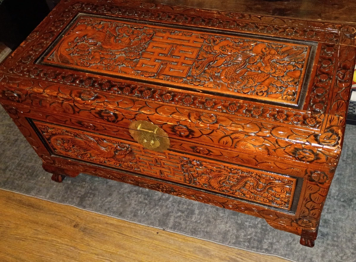 中国アンティーク 樟木箱 くすのき収納ボックス 彫刻入り 樟脑中国风木制箱子| eBay