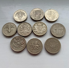 Set of 10 Old £1 coins, One round Pound Coins Job Lot 10 coins