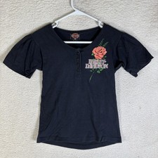 Vintage Harley Davidson Shirt Womens Medium USA Made Rose Graphic Nutter WV
