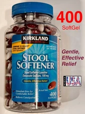 STOOL SOFTENER Docusate Sodium, 100mg, 400 Softgels, Relieves Constipation