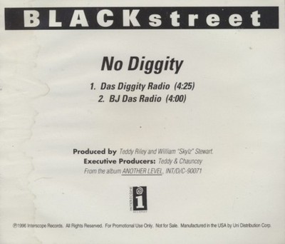 Blackstreet: No Diggity 2-Track PROMO MUSIC AUDIO CD 90s funk hip hop rap 1996
