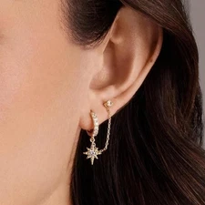 Star Earrings for Women Cubic Zirconia Earrings Double Piercing Dangle Chain Ear