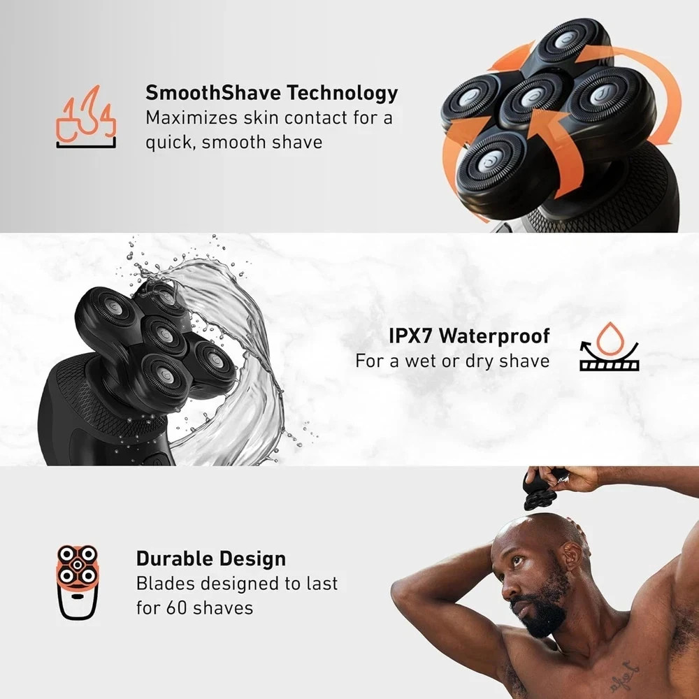 Groomie Baldiepro Cordless Bald Head Shavers for Men, Blade Refill 2.0 - Waterpr