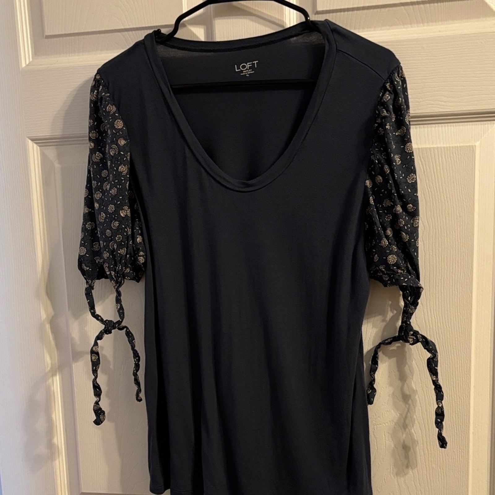 LOFT Dark Blue Blouse with Patterned Sleeves - image 1