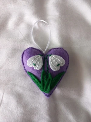 Snowdrops Flower Love Heart Hanging Decoration Handmade