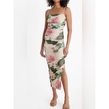Express Body Contour Compression Floral Ruched Maxi Dress Slit XS Cottagecore