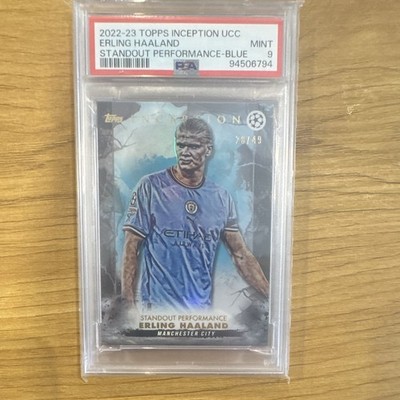 2022-23 Topps Inception UCC Erling Haaland Standout Performance Blue /49 PSA 9