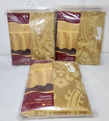 Holiday Time Damask Oval Tablecloth 60 x 84 (Set of 3)   New/Sealed