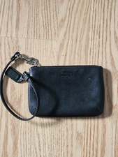 Coach Black Leather Wristlet Zip 4x6" Wallet Or Purse