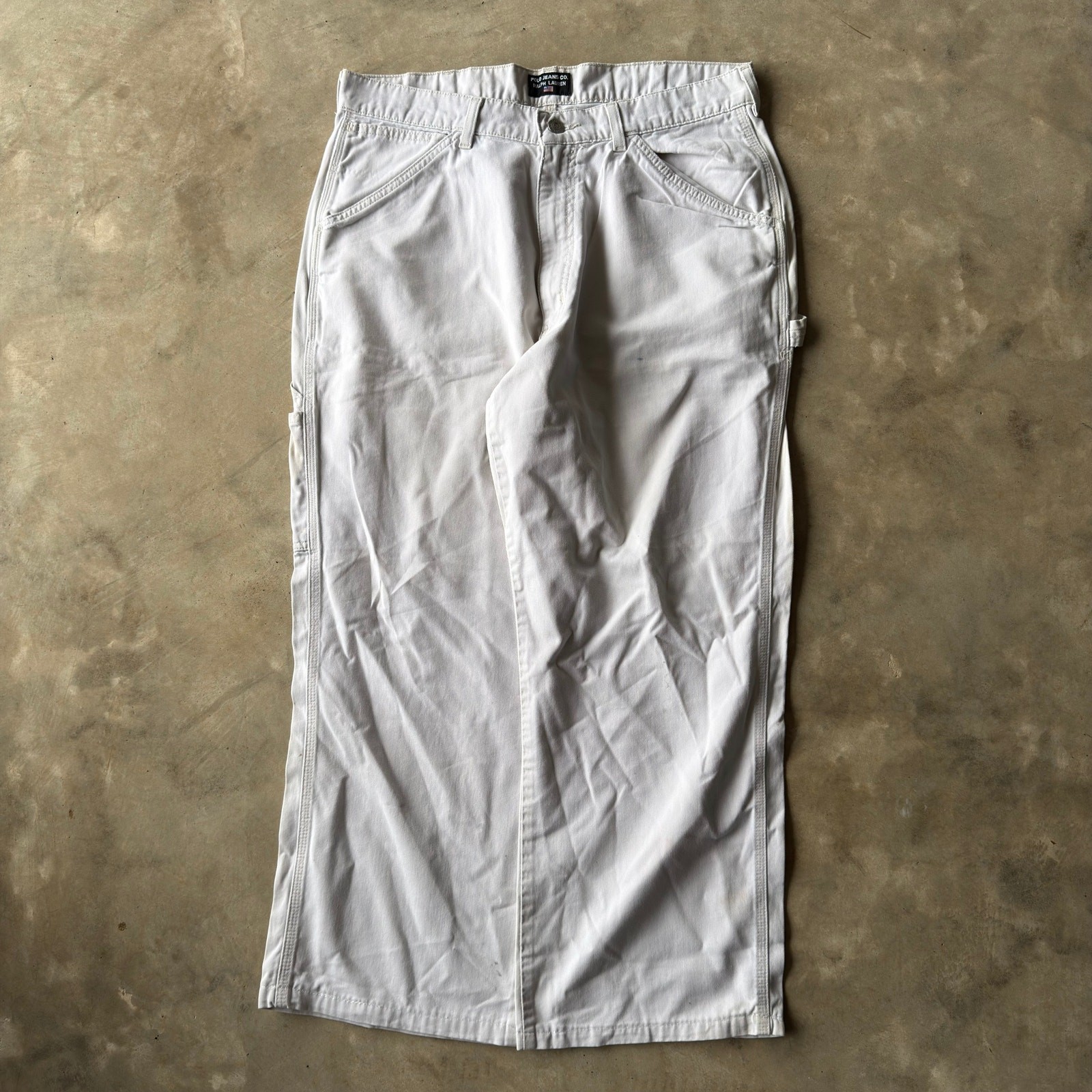 Vintage Polo Jeans Ralph Lauren Carpenter Cargo White Pants Y2K 00S Skate 31X30