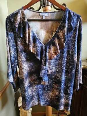 Liz & Me Essentials Womens Plus Size 1X Ruffled V-neck Floral Pullover Top