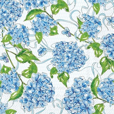 20 Servietten Hydrangea Allover Blaue Hortensien Blätter Blumen Garten 33x33cm
