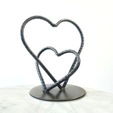 Two Hearts Scrap Metal Art Sculpture - 15cm