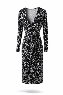 Diane von Furstenberg Black White Abstract Print Wrap Midi Dress 2XL