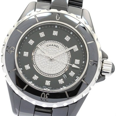 【稼働 美品】CHANEL J12 デイト12P ダイヤ CHANEL J12 H2122 Black ceramic 12P center diamond Quartz Ladies