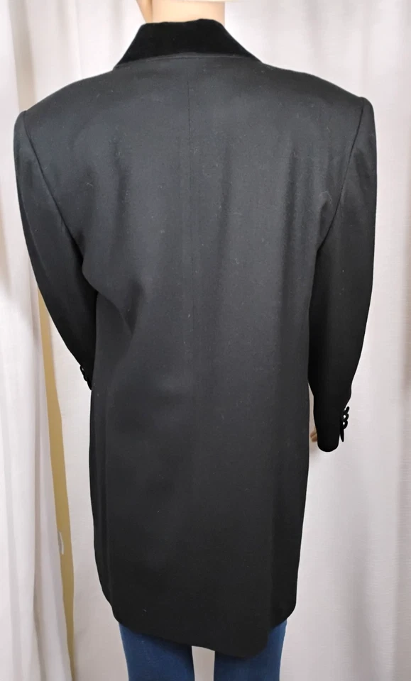 Blazer retro negro 100 % lana pura esquinero informal vintage para mujer 12 cuello terciopelo Foto 3 de 4
