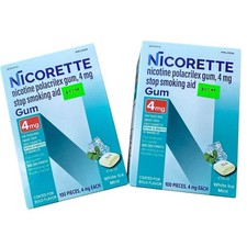 Lot of 2 Boxes - Nicorette White Ice Mint Nicotine Gum 4mg 100 Count - 11/2027