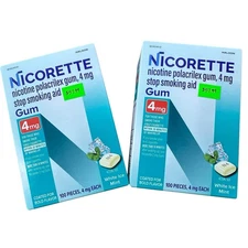Lot of 2 Boxes - Nicorette White Ice Mint Nicotine Gum 4mg 100 Count - 11/2027