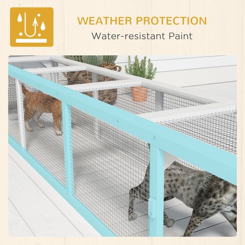 PawHut Wooden Cat Play Tunnel Outdoor Cat Enclosure W/ Multiple Entrances, White - Picture 10 of 11