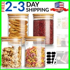 4 Pack Glass Storage Jars with Airtight Bamboo Lid, 27 OZ Glass Canisters Set...