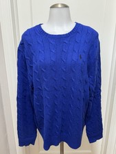 Polo Ralph Lauren Cable Knit Sweater Mens Large Royal Blue 100 Cotton Crewneck