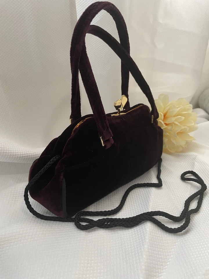 VALERIE STRVENS бордовый мягкий бархат сумка элегантный изысканный с золотой застежкой - Изображение 3 из 4
