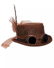 Brauner Steampunk Hut mit Schweißerbrille als Kostüm Accessoire