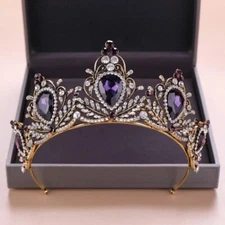 Vintage Tiara Dark Purple Baroque Crystal Queen Crown Princess Diadem Birthday