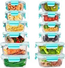 24 Piece Glass Food Storage Containers BPA-Free Locking Lids