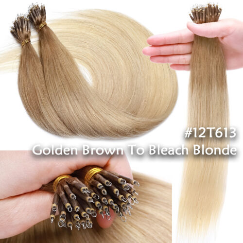US 100% Human Hair Nano Ring Beads Tip Remy Hair Extensions Thick FULL HEAD 150G - Picture 49 of 54