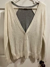 Gap Angora Wool Blend V-Neck Cardigan Sweater  White Gray Women’s Sz S