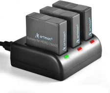 Gopro Hero and Hero Black 7/6/5 Charger Battery 1480mAh 3-Pack and 3-Channel LED