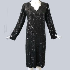 Vintage OLEG CASSINI Floral SEQUINED Evening Party Black Tie Cocktail Dress S/M